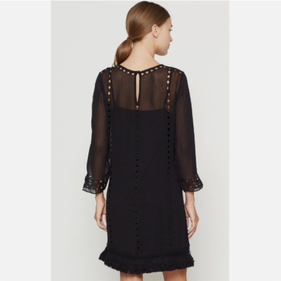 Joie Agatha Laser-Cut Crepe Shift Dress in black caviar - size Small - Picture 3 of 7